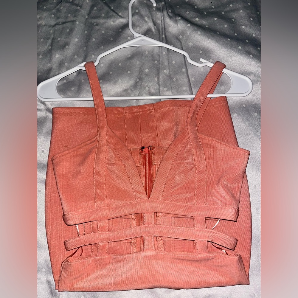 salmon pink cut out body con dress
